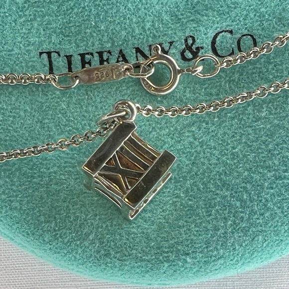 Tiffany&Co. Atlas Cube Pendant Necklace Sterling Silver 16" - Picture 3 of 5